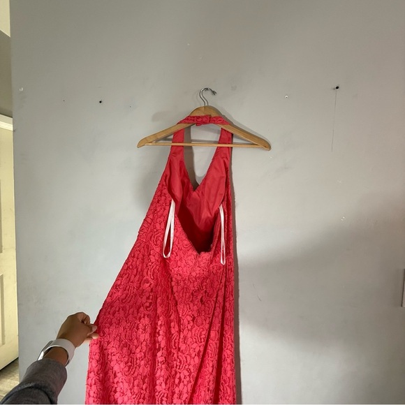 David's Bridal Bellini F940 All Over Lace Halter Maxi Length Dress - Picture 7 of 9